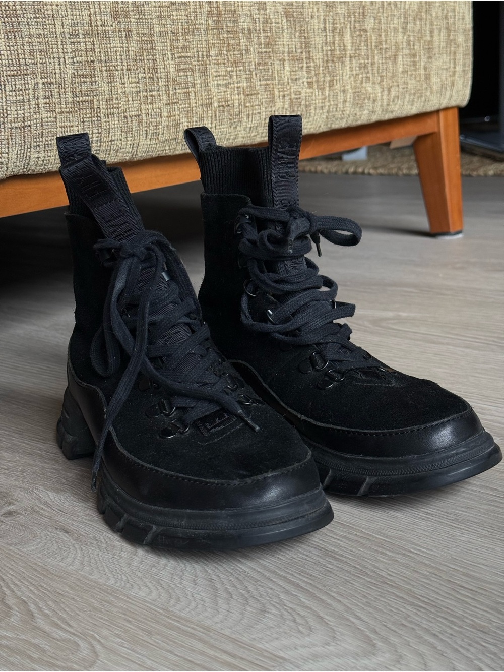 FRYE Sloan Hiker Black Lace-Up Boots